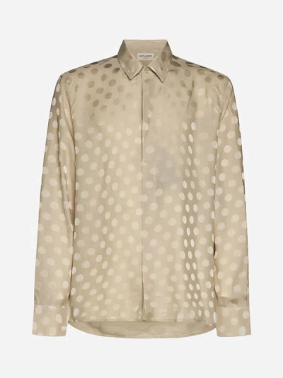 Saint Laurent Polka-dot Silk Shirt In Cream