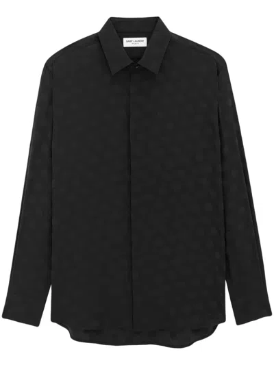 Saint Laurent Polka-dot Silk Shirt For Men In Black