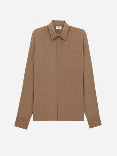 Saint Laurent Polka Dot Silk Shirt In Brown