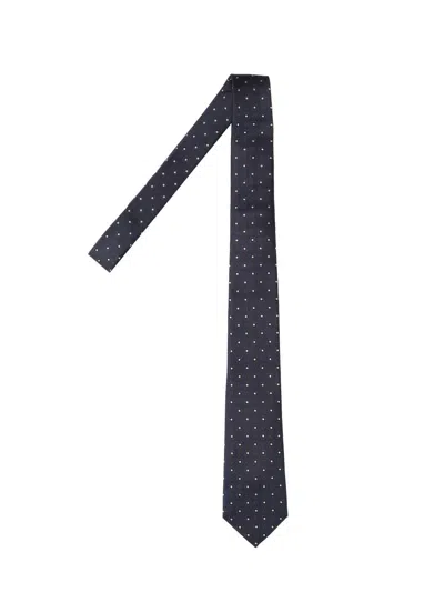 Saint Laurent Polka Dot Silk Tie In Blue