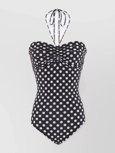 Saint Laurent Polka Dot Strapless Swimsuit In Schwarz