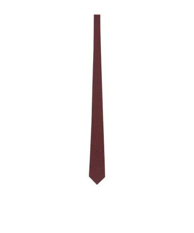 Saint Laurent Polka Dot Striped Crepe Tie In Burgundy