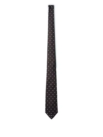 Saint Laurent Dotted Silk Tie In Black