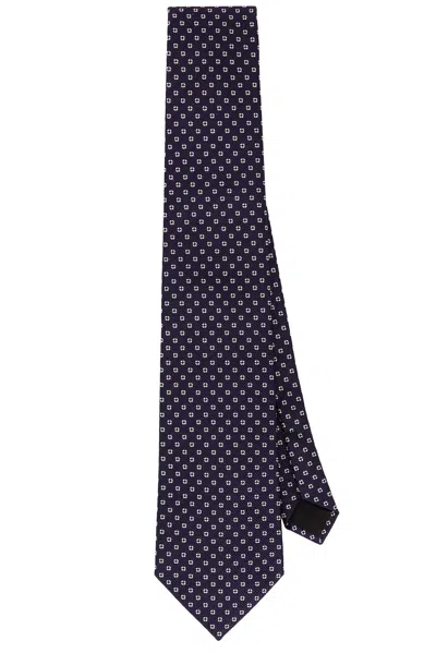 Saint Laurent Polka Dot Tie In Navy & Light Grey