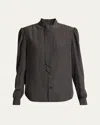 Saint Laurent Silk Shirt W/ Tie In Nero Multi