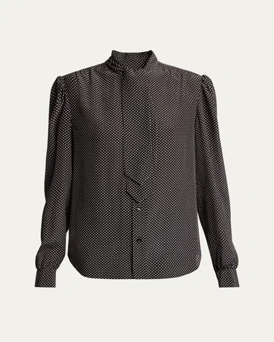 SAINT LAURENT POLKA DOT TIE-NECK BUTTON DOWN SILK BLOUSE
