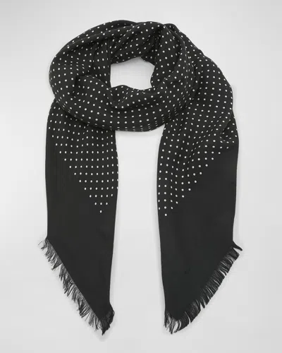 Saint Laurent Polka-dot Modal-blend Scarf In White