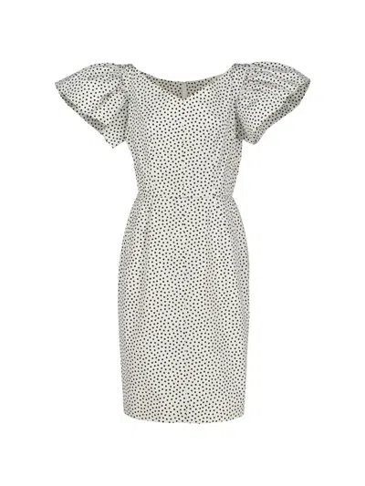 Pre-owned Saint Laurent Polka-dot Ruffle-sleeve Midi Dress In White