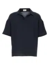 Saint Laurent Men Navy Blue Silk Oversize Polo Shirt In Blue