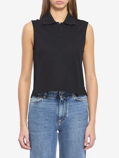 Saint Laurent Cassandre Polo Shirt In Cotton Piqu In Black