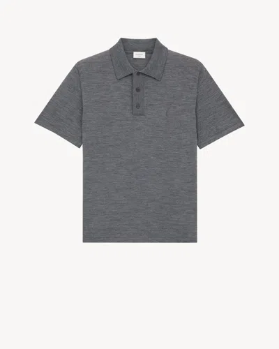 Saint Laurent Cassandre Logo-embroidered Wool Polo Shirt In Gray
