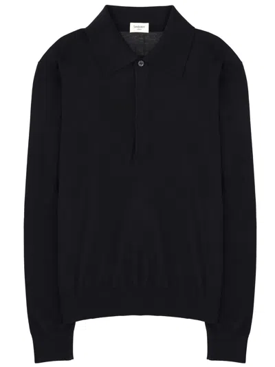 Saint Laurent Polo In Maglia Di Cotone E Seta In Blue