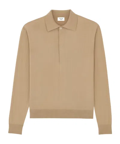 Saint Laurent Polo In Silk And Cotton Knit In Brown