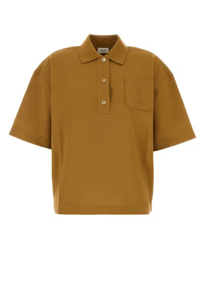 Saint Laurent Ochre Piquet Oversize Polo Shirt In Brown