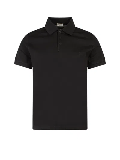 Saint Laurent Blue Polo Shirt With Embroidered Logo In Cotton Man In Marine