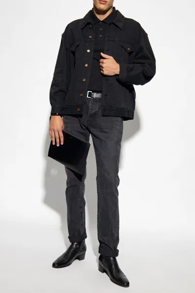 Saint Laurent Polo Shirt With Long Sleeves In Black