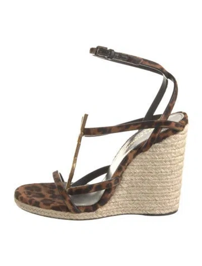 Pre-owned Saint Laurent Ponyhair Animal Print Espadrilles In Brown