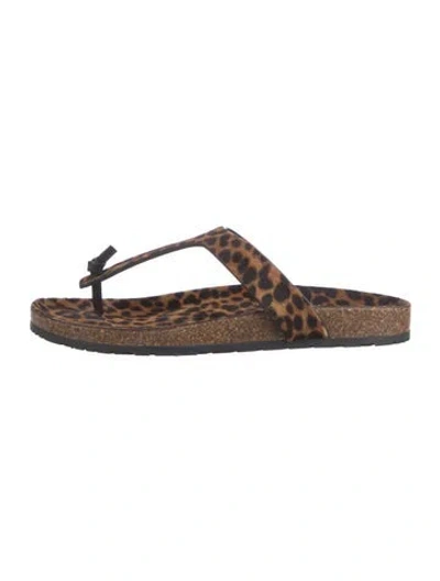 Pre-owned Saint Laurent Ponyhair Animal Print Flip Flops In Brown