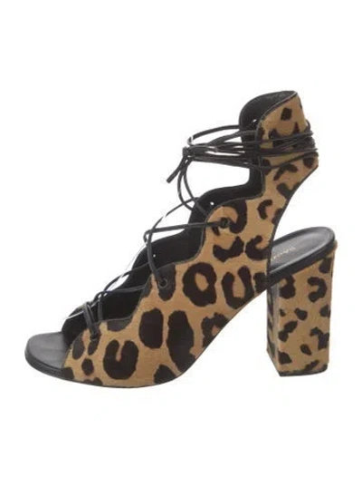 Pre-owned Saint Laurent Ponyhair Animal Print Gladiator Sandals In Neutral