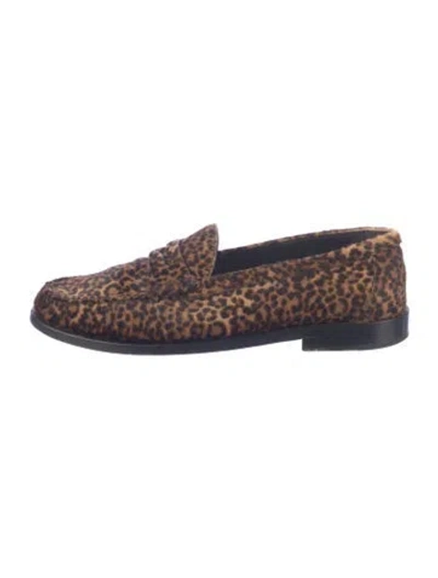 Pre-owned Saint Laurent Ponyhair Animal Print Loafers In Brown