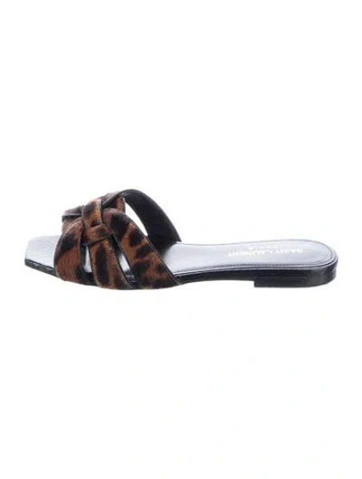Pre-owned Saint Laurent Ponyhair Animal Print Slides In Blue