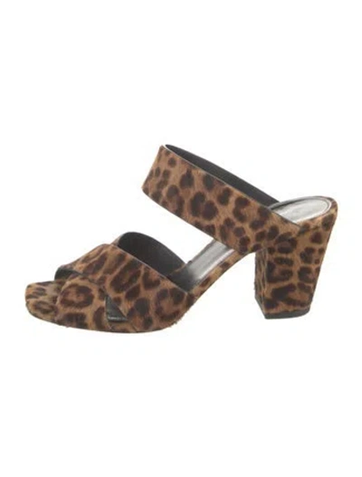 Pre-owned Saint Laurent Ponyhair Animal Print Slides In Brown