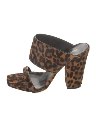 Pre-owned Saint Laurent Ponyhair Animal Print Slides In Brown