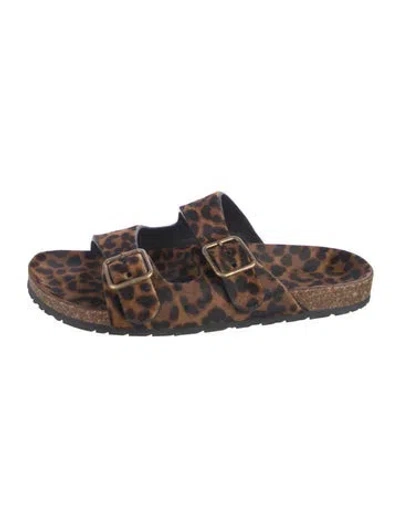 Pre-owned Saint Laurent Ponyhair Animal Print Slides In Brown