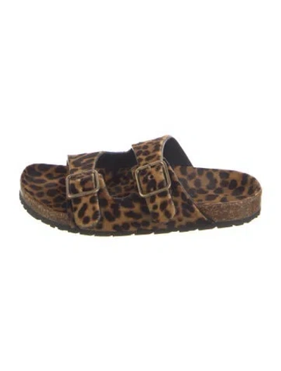 Pre-owned Saint Laurent Ponyhair Animal Print Slides In Brown