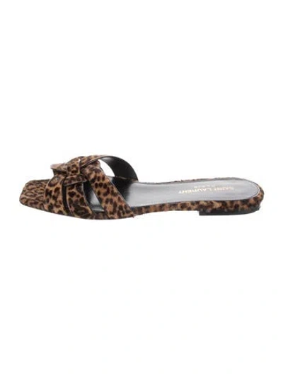 Pre-owned Saint Laurent Ponyhair Animal Print Slides In Brown