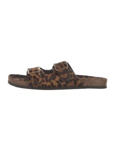 Pre-owned Saint Laurent Ponyhair Animal Print Slides In Brown