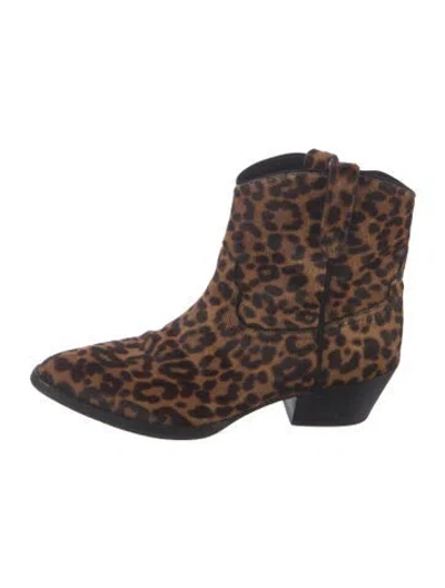 Pre-owned Saint Laurent Ponyhair Animal Print Western Boots In Brown