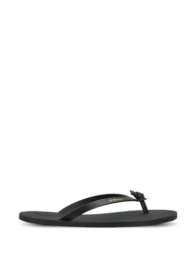 Saint Laurent Pool Sandals Flat Rubber Sole Thong Strap In Black
