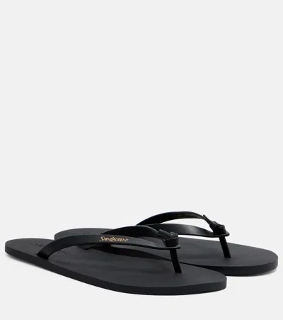 Saint Laurent Pool Leather Thong Sandals In Black