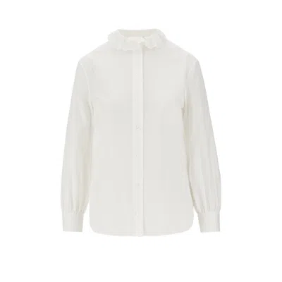 Saint Laurent Poplin Shirt With Lace Collar In White