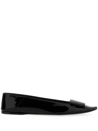 Saint Laurent Square Toe Ballerina Shoes In Black