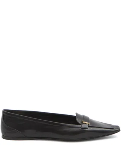 Saint Laurent Poppy Leather Ballets In Black