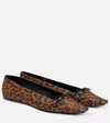 Saint Laurent Poppy Leopard-print Grosgrain Ballet Flats In Brown
