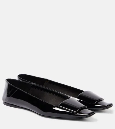 Saint Laurent Poppy Patent Buckle Foldable Ballerina Flats In Black