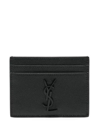 Saint Laurent Porta Carte Cassandre In Pelle Goffrata Grain De Poudre In Black