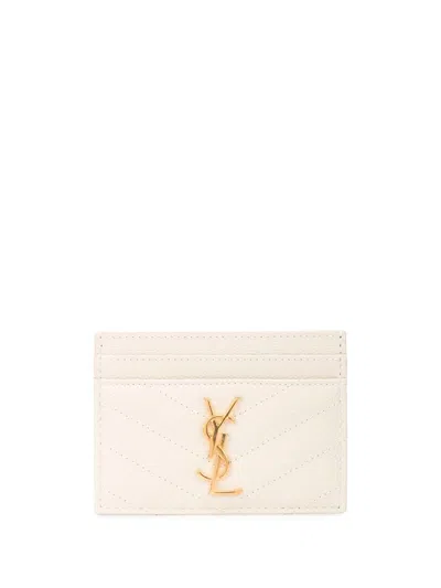 Saint Laurent Cassandre Quilted Leather Card Holder In Grain De Poudre In Nude