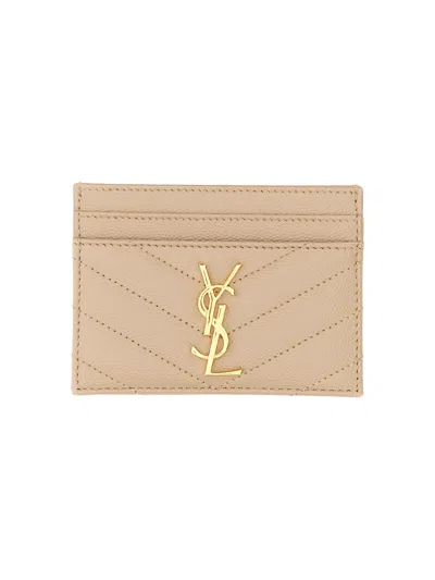 Saint Laurent Monogram Matelasse Leather Card Holder In Neutral