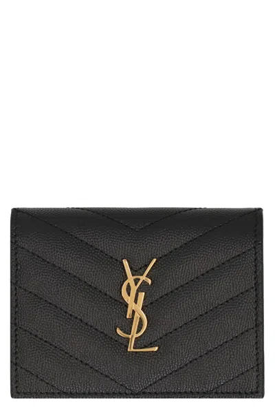 Saint Laurent Portacarte Cassandre In Leather In Black
