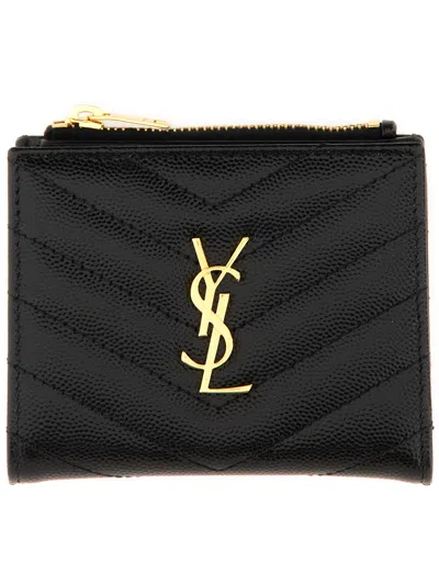 Saint Laurent Cassandre Matelasse Bi-fold Wallet In Nero
