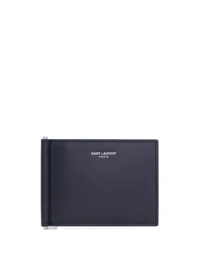 Saint Laurent Smooth Leather Wallet With Bill Holder In Blue