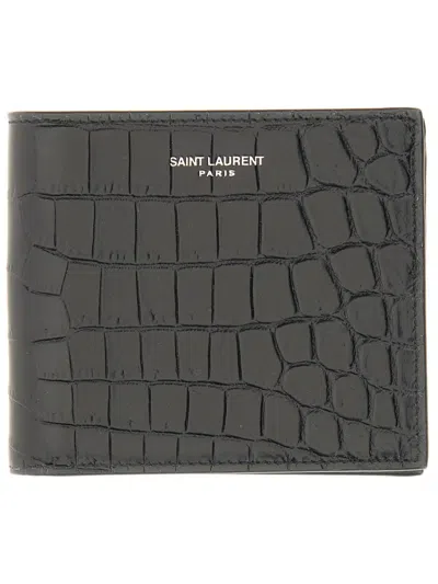 Saint Laurent Portafoogli Bifold Wallet With Three Cut-out Document Pockets In Gray