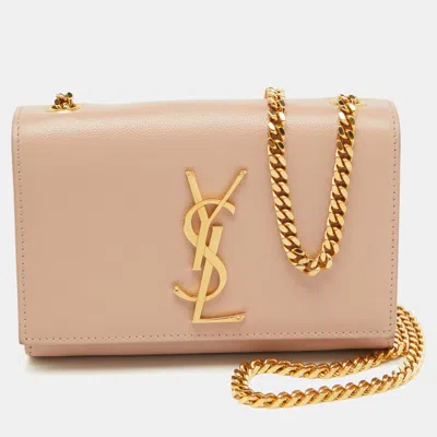 Pre-owned Saint Laurent Poudre Beige Grain Leather Small Kate Shoulder Bag