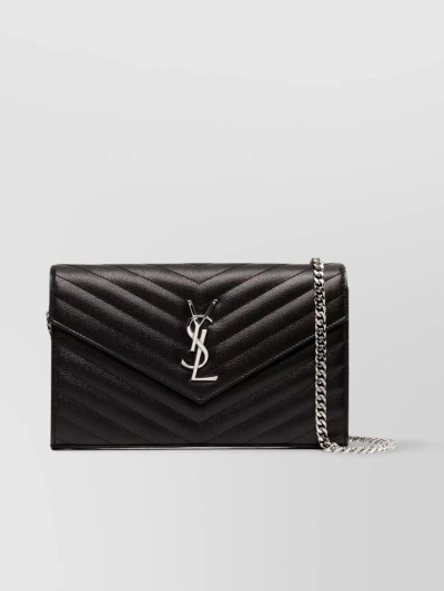 Saint Laurent Poudre Grain Monogram Shoulder Bag In Black