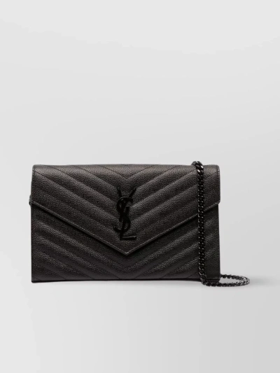 Saint Laurent Poudre Grain Monogram Shoulder Bag In Black