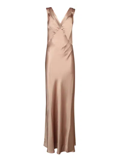Saint Laurent Silk Satin Long Dress In Rose Des Sables